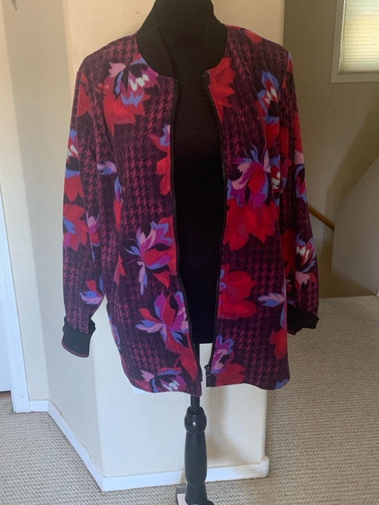 Bob Mackie Jackets & Blazers - Bob Mackie Floral Houndstooth Bomber Jacket - Purple & Red